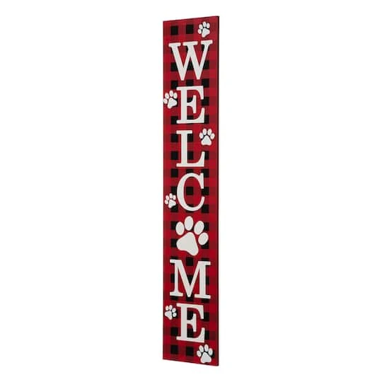 Glitzhome® 42" Plaid Pet "WELCOME" Wooden Porch Sign 5 Glitzhome® 42" Plaid Pet "WELCOME" Wooden Porch Sign - Image 5