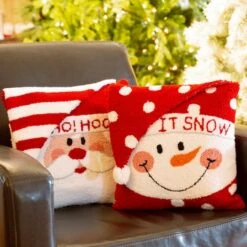 Glitzhome® Hooked 3D Santa & Snowman Throw Pillow Set 12 Glitzhome® Hooked 3D Santa & Snowman Throw Pillow Set -Northlight Shop D479533S 3