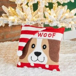 Glitzhome® Hooked 3D Woof Throw Pillow -Northlight Shop D479537S 2
