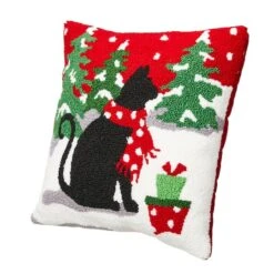 Glitzhome® Hooked Christmas Cat Throw Pillow -Northlight Shop D479540S 5