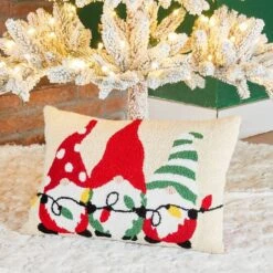 Glitzhome® Hooked Christmas Gnomes Throw Pillow 11 Glitzhome® Hooked Christmas Gnomes Throw Pillow -Northlight Shop D479542S 2