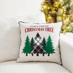 Glitzhome® Farm Fresh Heavy Cotton Christmas Tree Throw Pillow -Northlight Shop D479543S 3