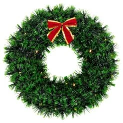 Northlight 17" Pre-Lit LED Green Tinsel Artificial Wreath With Bow -Northlight Shop D491024S 11