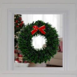 Northlight 17" Pre-Lit LED Green Tinsel Artificial Wreath With Bow -Northlight Shop D491024S 2