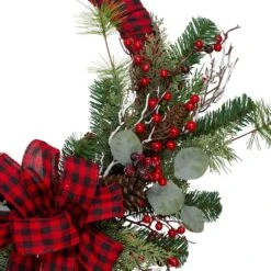 Northlight 24" Red And Black Buffalo Plaid And Berry Artificial Wreath -Northlight Shop D491025S 3