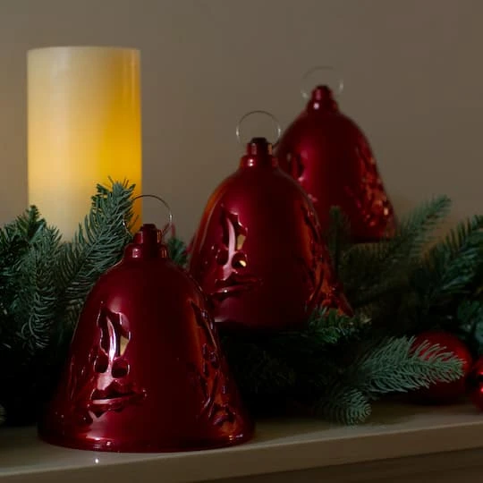 Northlight 6.5" Musical Lighted Red Bells Christmas Décor Set 3 Northlight 6.5" Musical Lighted Red Bells Christmas Décor Set - Image 3