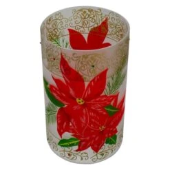 Northlight 10" Poinsettias & Gold Flameless Glass Christmas Candle Holder -Northlight Shop D491535S 3