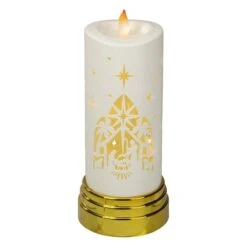 Northlight 9" Gold & White Nativity Scene Flameless Candle