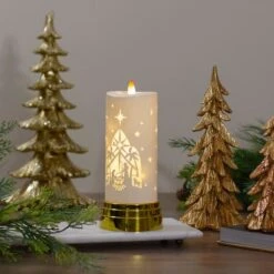 Northlight 9" Gold & White Nativity Scene Flameless Candle -Northlight Shop D491537S 2