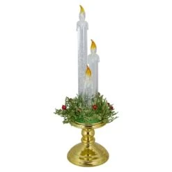 Northlight 14.5" Lighted Water Candle On Gold Base With Berries
