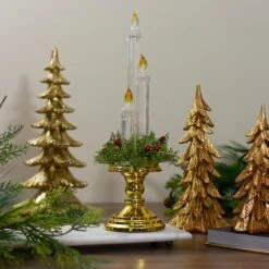 Northlight 14.5" Lighted Water Candle On Gold Base With Berries -Northlight Shop D491538S 2