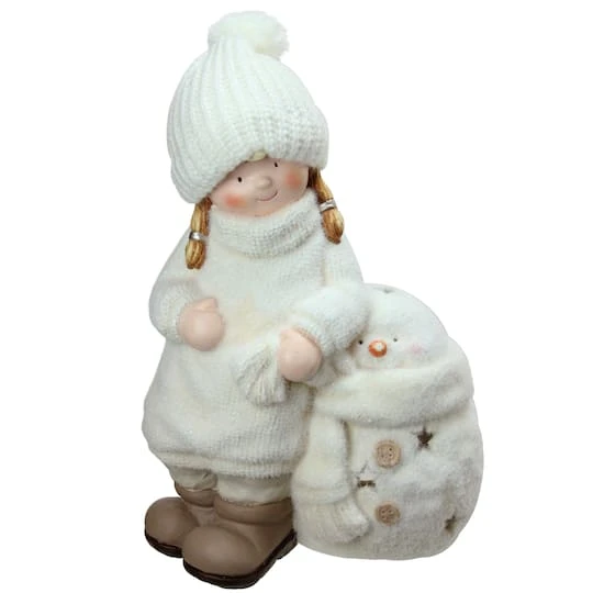 Northlight 17.5" White Snowman With Standing Girl Tealight Candle Holder 2 Northlight 17.5" White Snowman With Standing Girl Tealight Candle Holder - Image 2