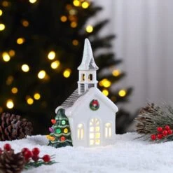 8" LED Nostalgic Ceramic Village Church -Northlight Shop D511915S 2