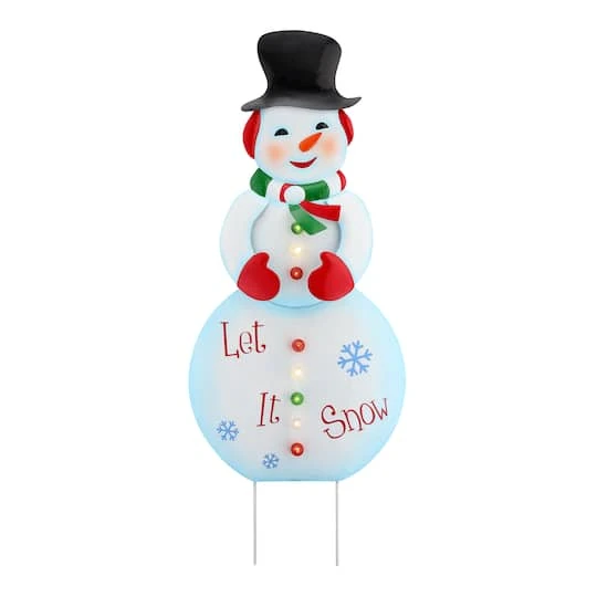 3ft. Lit Snowman Outdoor Metal Sign 2 3ft. Lit Snowman Outdoor Metal Sign - Image 2