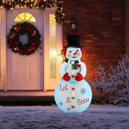 3ft. Lit Snowman Outdoor Metal Sign 3 3ft. Lit Snowman Outdoor Metal Sign - Image 3