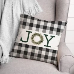 Joy Wreath Green 18x18 Throw Pillow -Northlight Shop D517979S 3