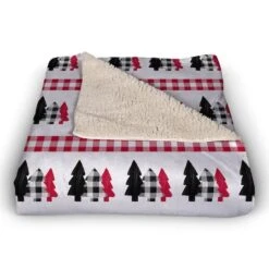 Plaid Tree Pattern 50x60 Sherpa Fleece Blanket -Northlight Shop D517991S 2