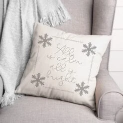 All Is Calm All Is Bright Snowflakes 18x18 Throw Pillow -Northlight Shop D518009S 2