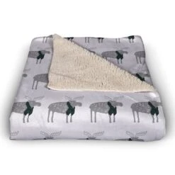 Plaid Scarf Moose Pattern 50x60 Sherpa Fleece Blanket -Northlight Shop D518019S 3