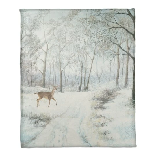 Doe Walking In The Snow 50x60 Coral Fleece Blanket 2 Doe Walking In The Snow 50x60 Coral Fleece Blanket - Image 2