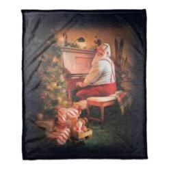 Painted Santa On Piano 50x60 Coral Fleece Blanket