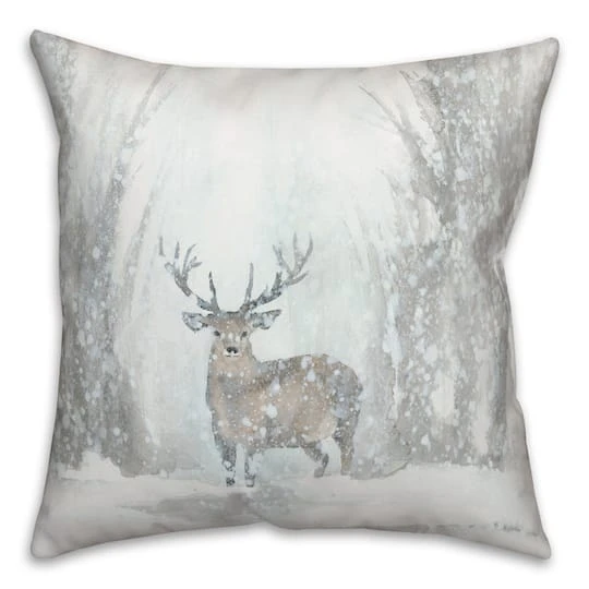 Deer In Winter 18x18 Throw Pillow 2 Deer In Winter 18x18 Throw Pillow - Image 2