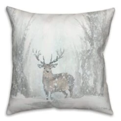 Deer In Winter 18x18 Throw Pillow