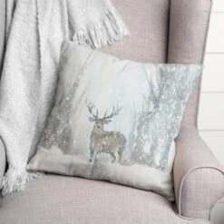 Deer In Winter 18x18 Throw Pillow 5 Deer In Winter 18x18 Throw Pillow -Northlight Shop D518126S 2