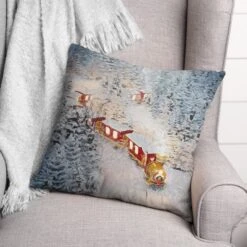 Train In The Snow 18x18 Throw Pillow -Northlight Shop D518129S 2