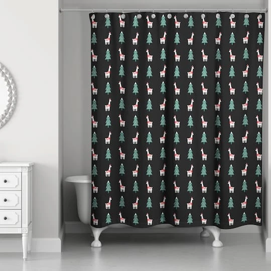 Holiday Llama Pattern Shower Curtain 3 Holiday Llama Pattern Shower Curtain - Image 3