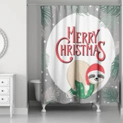 Merry Christmas Sleepy Sloth Shower Curtain -Northlight Shop D518167S 2