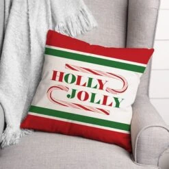 Holly Jolly Candy Cane 18x18 Throw Pillow -Northlight Shop D518214S 2