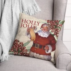 Holly Jolly Santa 18x18 Throw Pillow -Northlight Shop D518215S 2