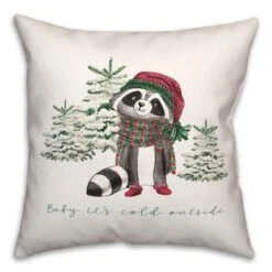 Baby Cold Outside Raccoon 18x18 Throw Pillow -Northlight Shop D518224S 2