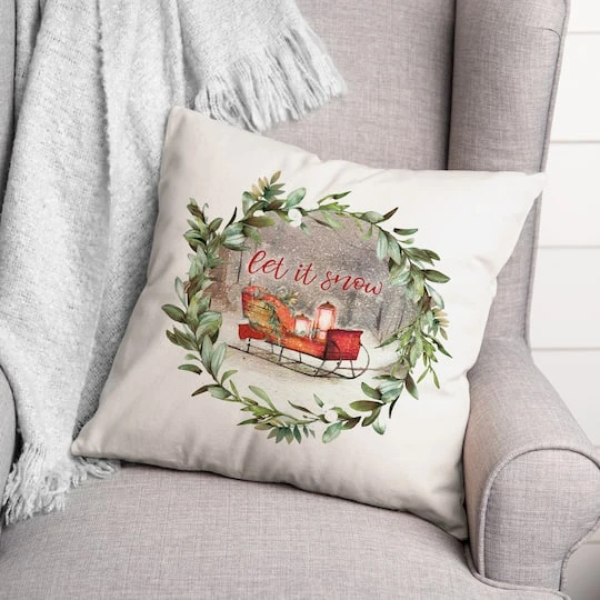 Let It Snow Sled Wreath 18x18 Throw Pillow 2 Let It Snow Sled Wreath 18x18 Throw Pillow - Image 2