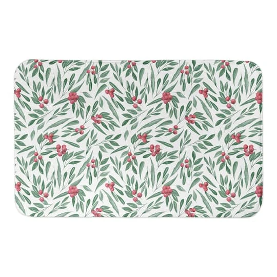 Designs Direct Green Leaves & Holly Berries Bath Mat, 34" X 21" 2 Designs Direct Green Leaves & Holly Berries Bath Mat, 34" X 21" - Image 2