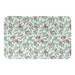 Designs Direct Green Leaves & Holly Berries Bath Mat, 34" X 21"