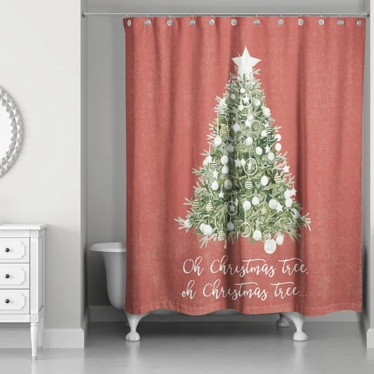 Designs Direct Oh Christmas Tree On Red 71" X 74" Shower Curtain 2 Designs Direct Oh Christmas Tree On Red 71" X 74" Shower Curtain - Image 2