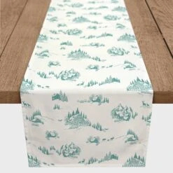 Snowy Town Teal 16x90 Poly Twill Table Runner -Northlight Shop D518384S 2