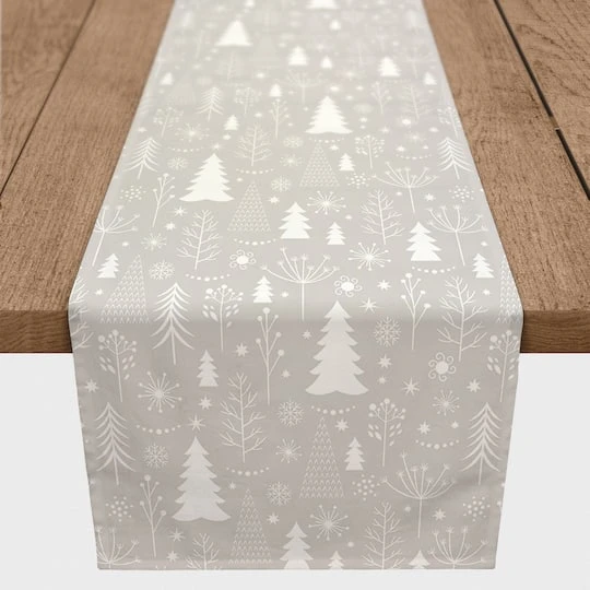 Winter Tree Soft Gray 16x90 Poly Twill Table Runner 3 Winter Tree Soft Gray 16x90 Poly Twill Table Runner - Image 3