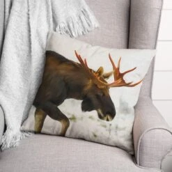 Moose In Snow 18x18 Throw Pillow -Northlight Shop D518407S 2