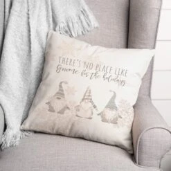 Gnome Holidays Neutral 18x18 Throw Pillow -Northlight Shop D518479S 3