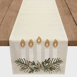 Candles With Greenery 16x72 Poly Twill Table Runner 6 Candles With Greenery 16x72 Poly Twill Table Runner -Northlight Shop D518486S 2
