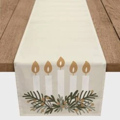 Candles With Greenery 16x90 Poly Twill Table Runner -Northlight Shop D518487S 2