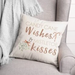 Candycane Wishes Kisses 18x18 Throw Pillow 5 Candycane Wishes Kisses 18x18 Throw Pillow -Northlight Shop D518495S 2
