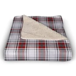 Red And Gray Plaid 50x60 Sherpa Fleece Blanket -Northlight Shop D518541S 2