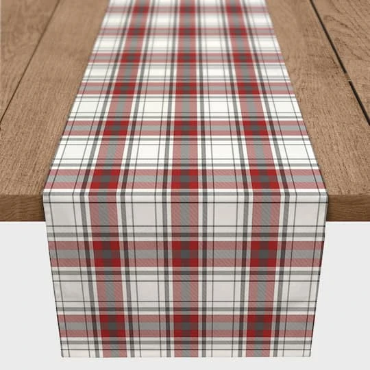 Red Gray Plaid 16x72 Cotton Twill Runner 3 Red Gray Plaid 16x72 Cotton Twill Runner - Image 3
