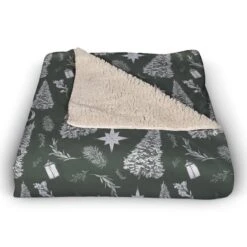 Sage Christmas Trees Sherpa Fleece Blanket -Northlight Shop D518603S 2