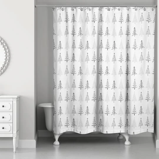 Designs Direct Christmas Tree Sketches 71" X 74" Shower Curtain 3 Designs Direct Christmas Tree Sketches 71" X 74" Shower Curtain - Image 3