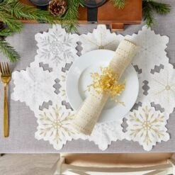 DII® Embroidered Snowflake Placemats, 4ct. -Northlight Shop D540029S 10